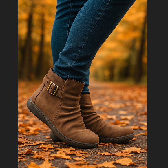 B.O.C Born Concepts Slouch Ankle Boots Size 9 Blanche Brown Buckle Zip Cozy GUC - Picture 1 of 15